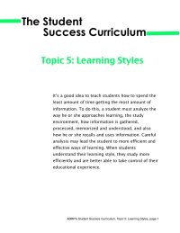 Topic 5: Learning Styles